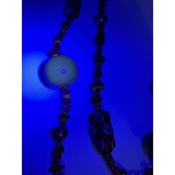 Artisan Natural Stone Amber Copal Uranium Vaseline Glass Long Beaded Necklace - Picture 9 of 13